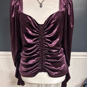 Express Deep Purple Velvet Ruched Blouse